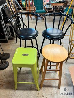 Two Barstools, Metal Stool and Wooden Stool