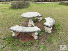 Vintage Concrete Table and Three Benches