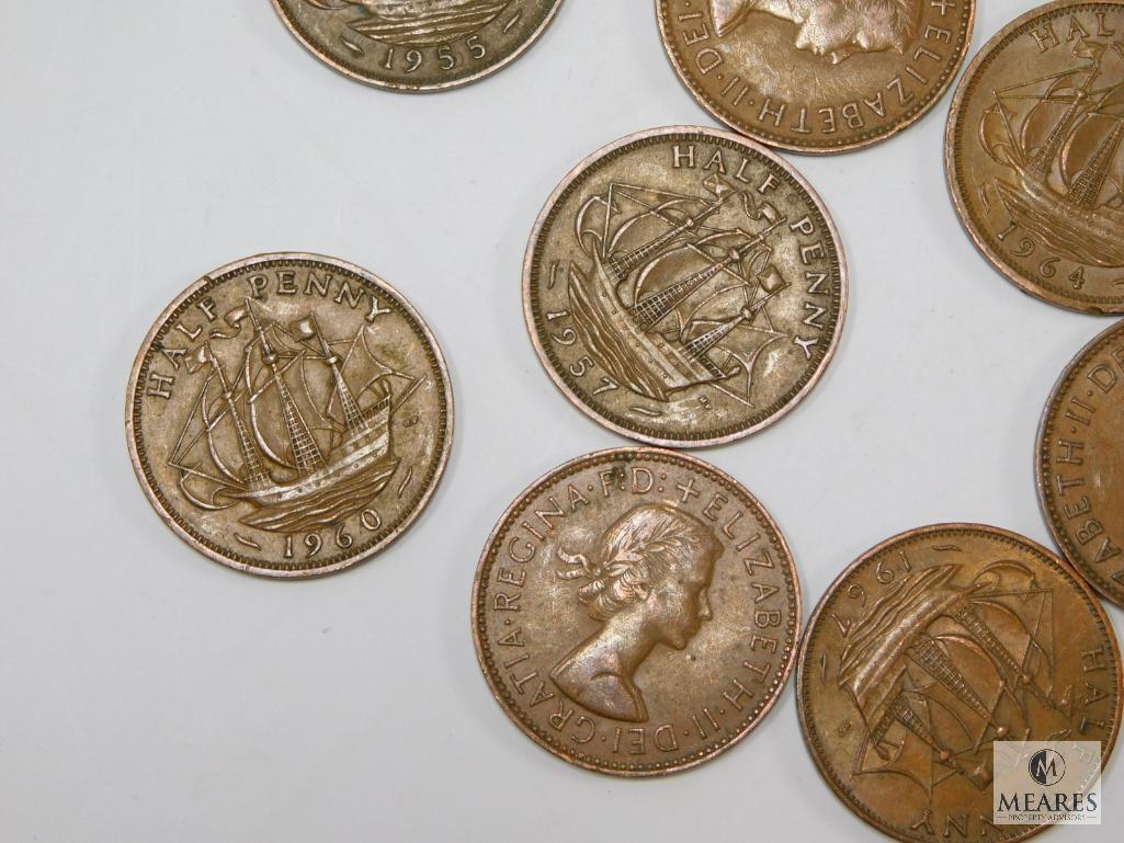 50 British 1/2 Pennies 1940's To 1960's