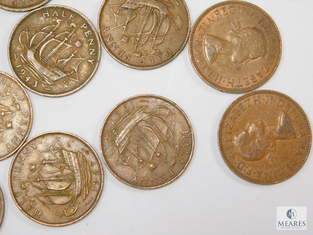 50 British 1/2 Pennies 1940's To 1960's