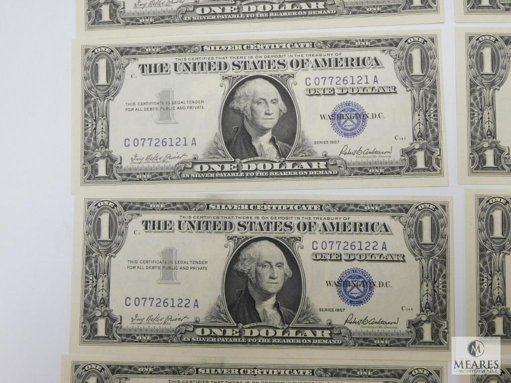 Scarce 11 Sequential 1957 $1.00 Silver Certificates, All Choice Crisp, UNC