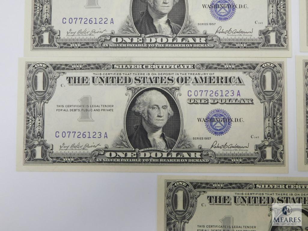 Scarce 11 Sequential 1957 $1.00 Silver Certificates, All Choice Crisp, UNC