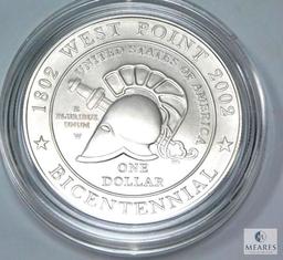 2002 U.S. Military Academy Bicentennial Commemorative BU Silver Dollar, Original Gov. Package