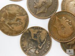 50 British Large Pennies, 1911-1919