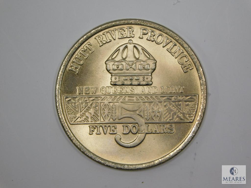 1991 $5.00 Hutt River Province Desert Storm Comm. Coin, Aircraft Carrier U.S.S. John F. Kennedy, BU