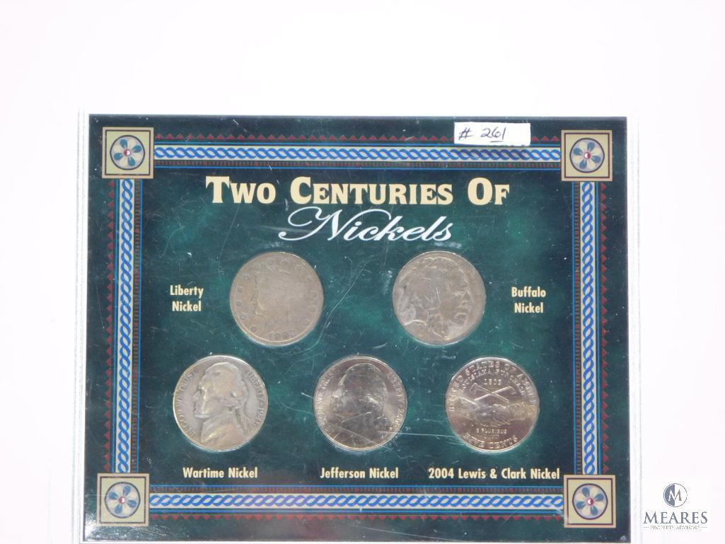 Two Centuries Of Nickels In Display Case, Includes 1945-S Silver WWII Nickel, Circ. To BU