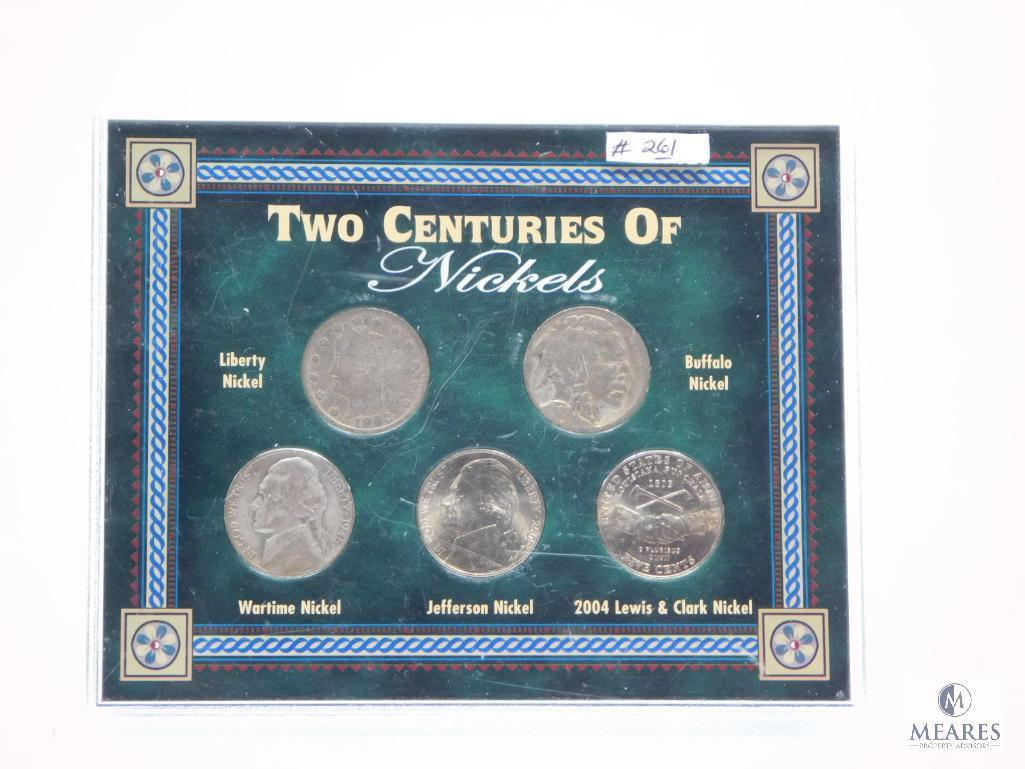 Two Centuries Of Nickels In Display Case, Includes 1945-S Silver WWII Nickel, Circ. To BU