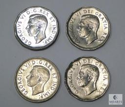 1938 (VG-F), 1945 (XF), 1949 (VF), 1950 (BU) Canada Nickels