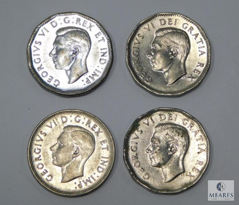 1938 (VG-F), 1945 (XF), 1949 (VF), 1950 (BU) Canada Nickels