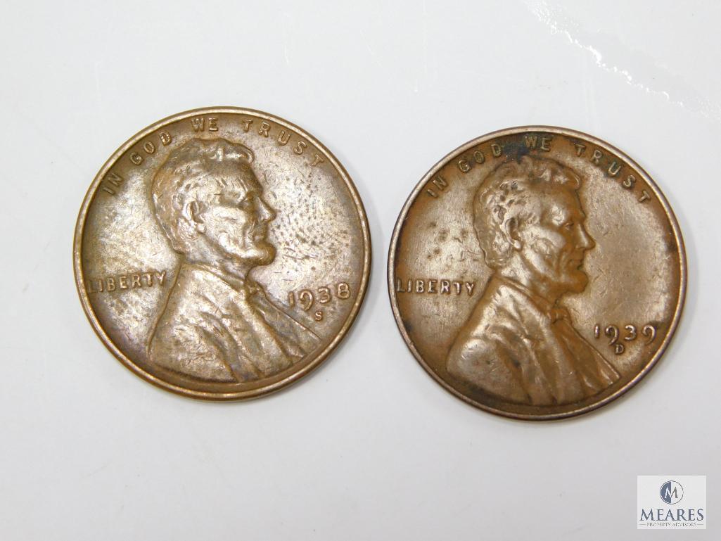Lincoln Cents, 1937-P-D-S, 1938-P-D-S, 1939-P-D-S, Grades F&VF