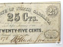 Jan. 1st, 1866 Raleigh, State Of North Carolina 25 Cents Note