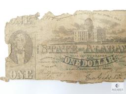 1863 State Of Alabama $1.00 Note