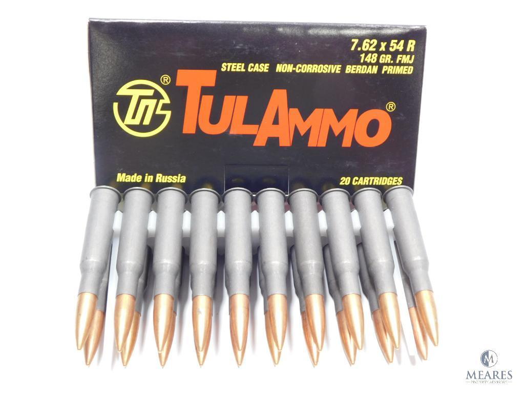 20 Rounds TulAmmo 7.62x54R 148 Grain FMJ Steel Case