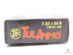 20 Rounds TulAmmo 7.62x54R 148 Grain FMJ Steel Case