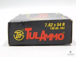 20 Rounds TulAmmo 7.62x54R 148 Grain FMJ Steel Case