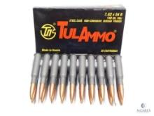 20 Rounds TulAmmo 7.62x54R 148 Grain FMJ Steel Case