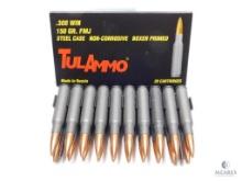20 Rounds TulAmmo .308 150 Grain FMJ Steel Case