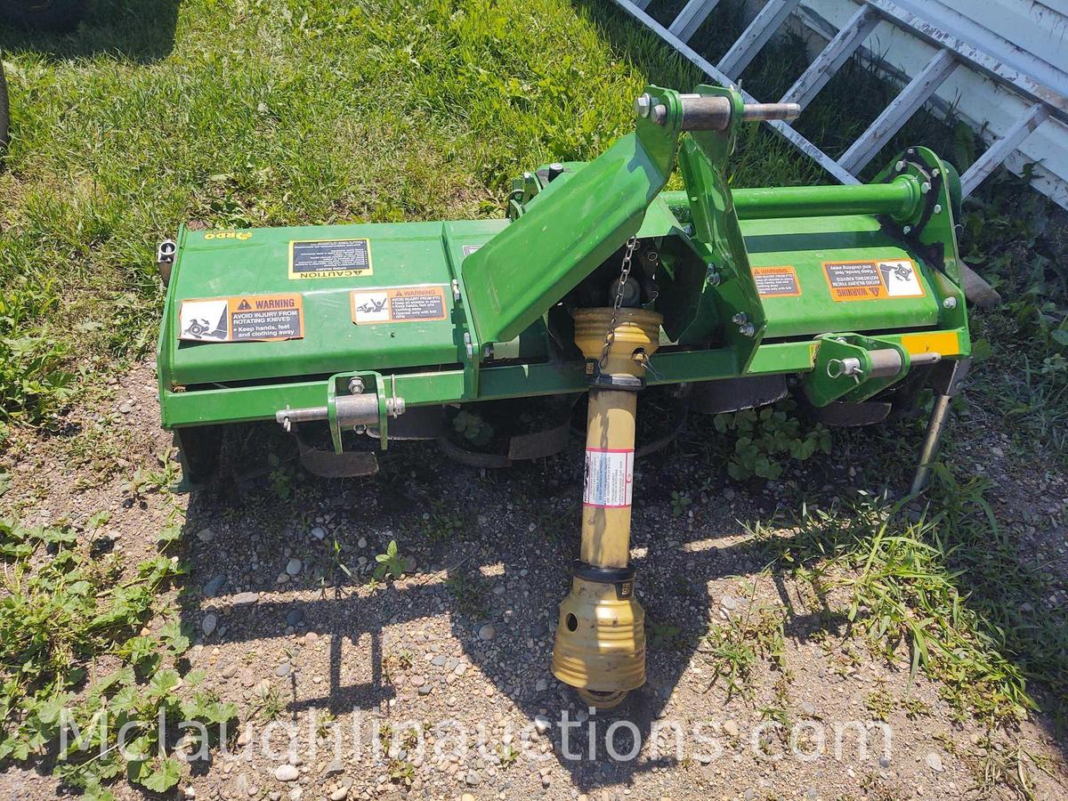 John Deere 647 3 pt rototiller. 48-in width. Includes PTO shaft. Good condition.