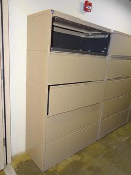 LATERAL FILE MEASURING 42 X 18 X 69 INCHES HIGH, TOP HAS SLIDE TOP OPENING, 4 DRAWERS ARE PULL