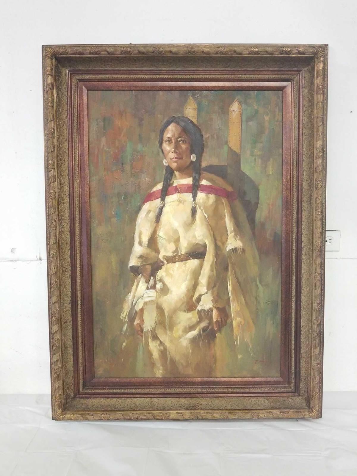 Vintage Indian themed oil painting in excellent condition. Includes Verno certificate of