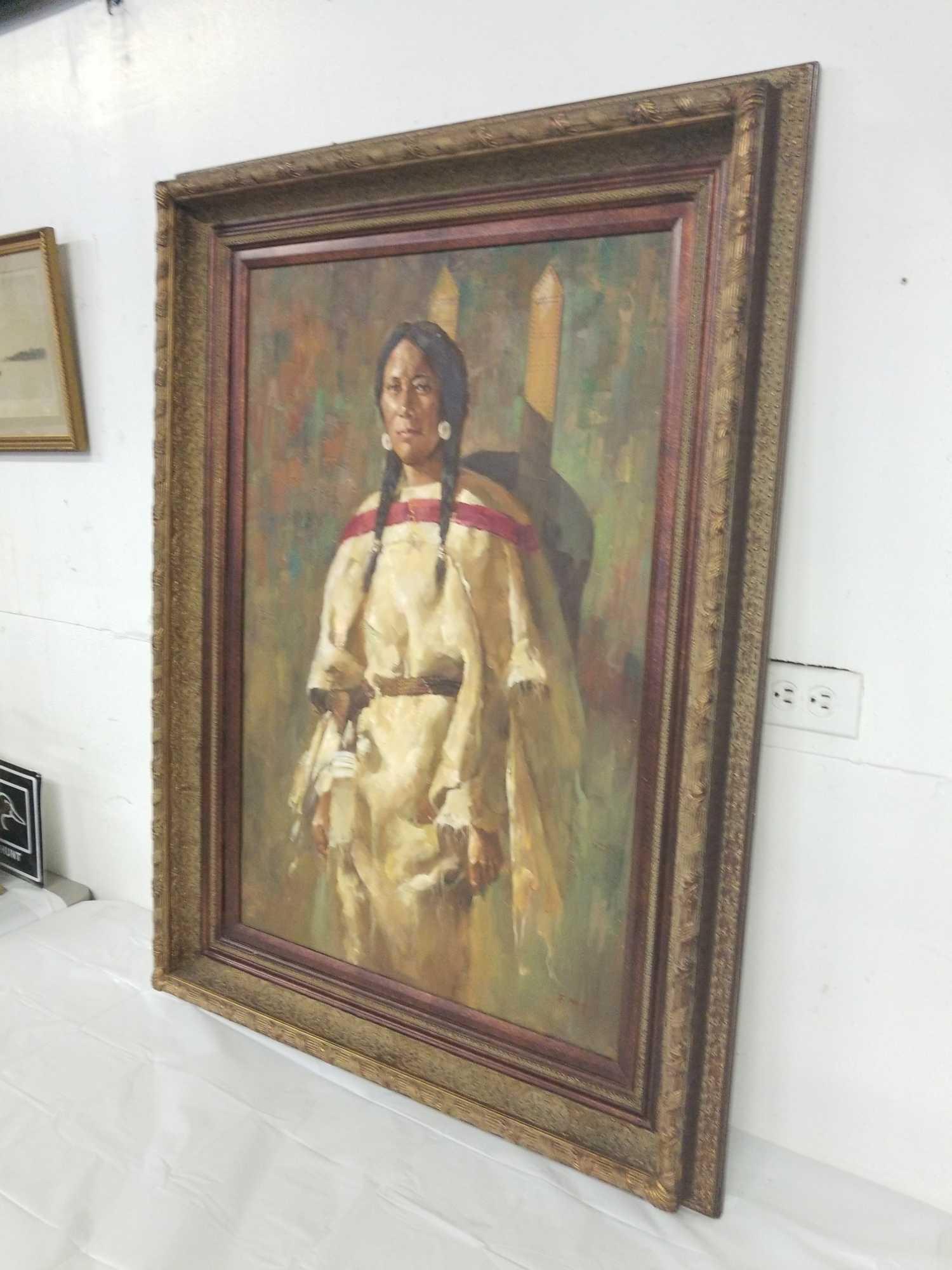 Vintage Indian themed oil painting in excellent condition. Includes Verno certificate of