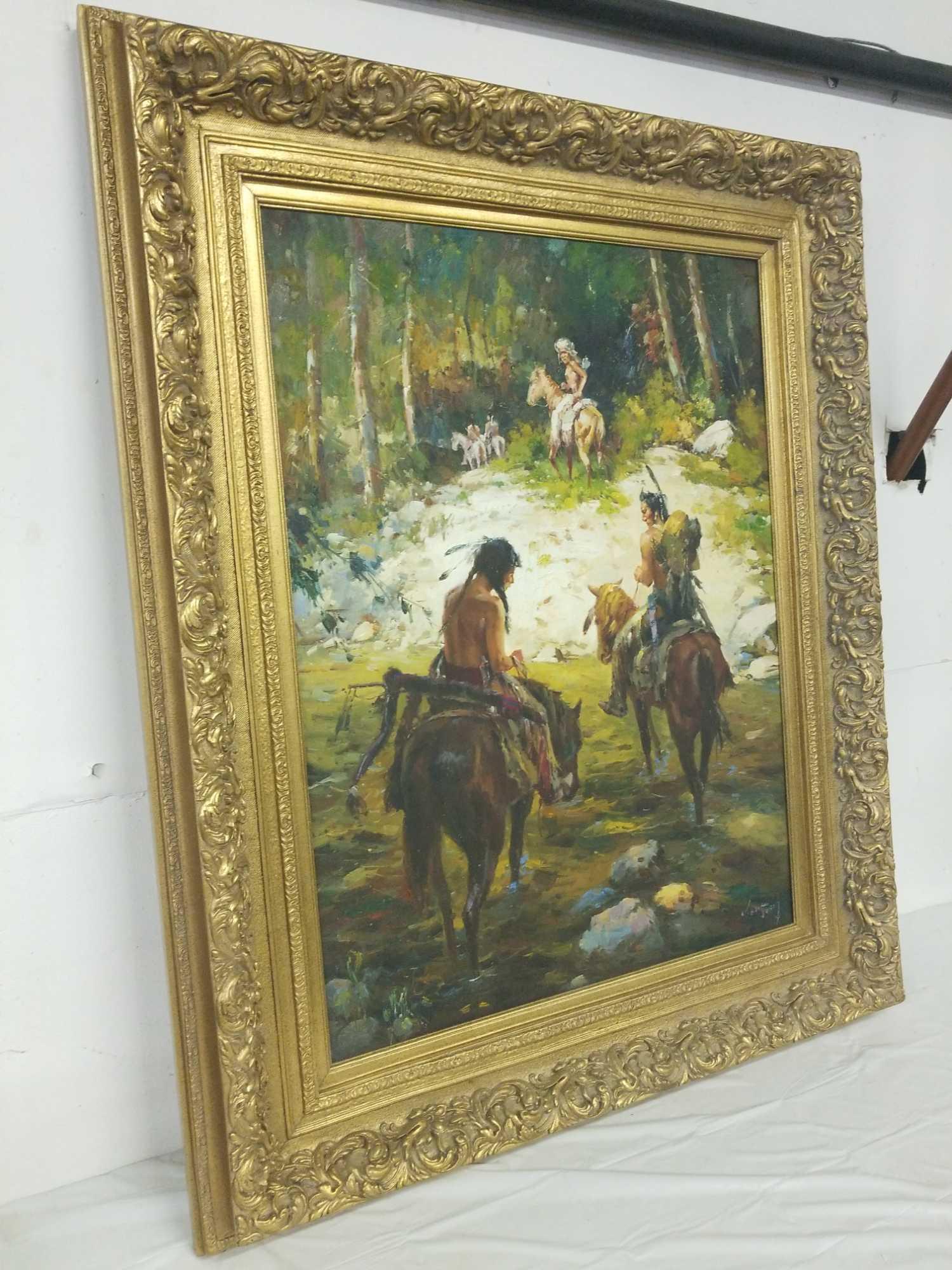 Vintage Indian themed oil painting in excellent condition. Includes Verno certificate of