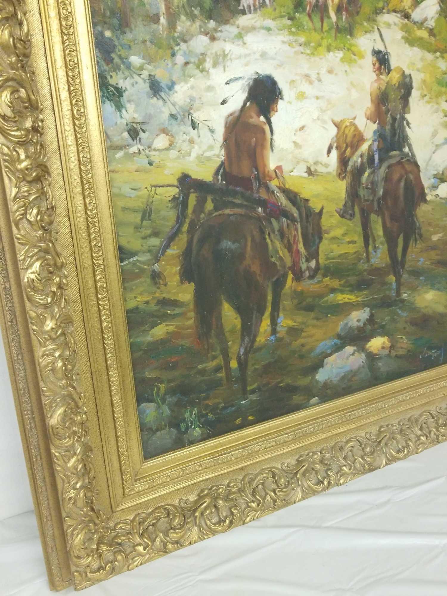 Vintage Indian themed oil painting in excellent condition. Includes Verno certificate of