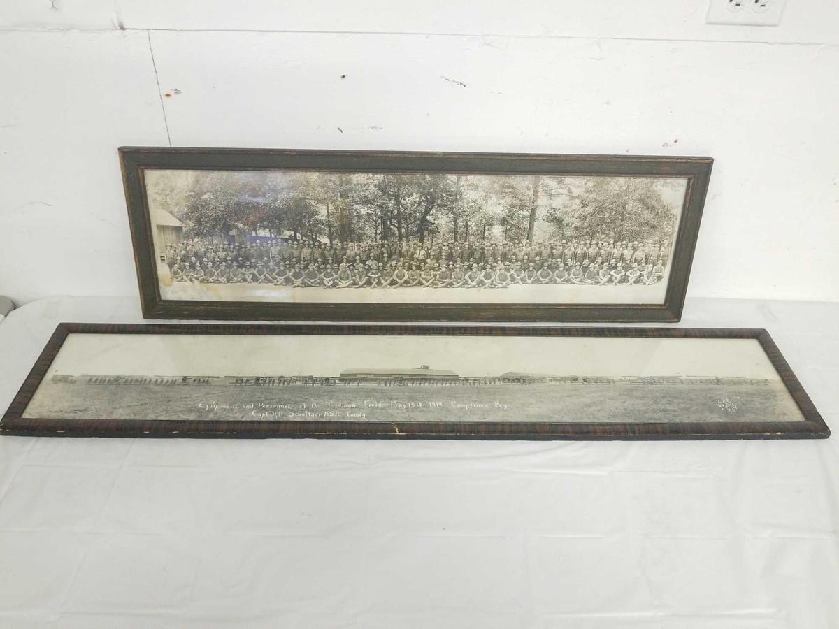 Pair of antique wide framed military photos that both look to be in average condition. One is the