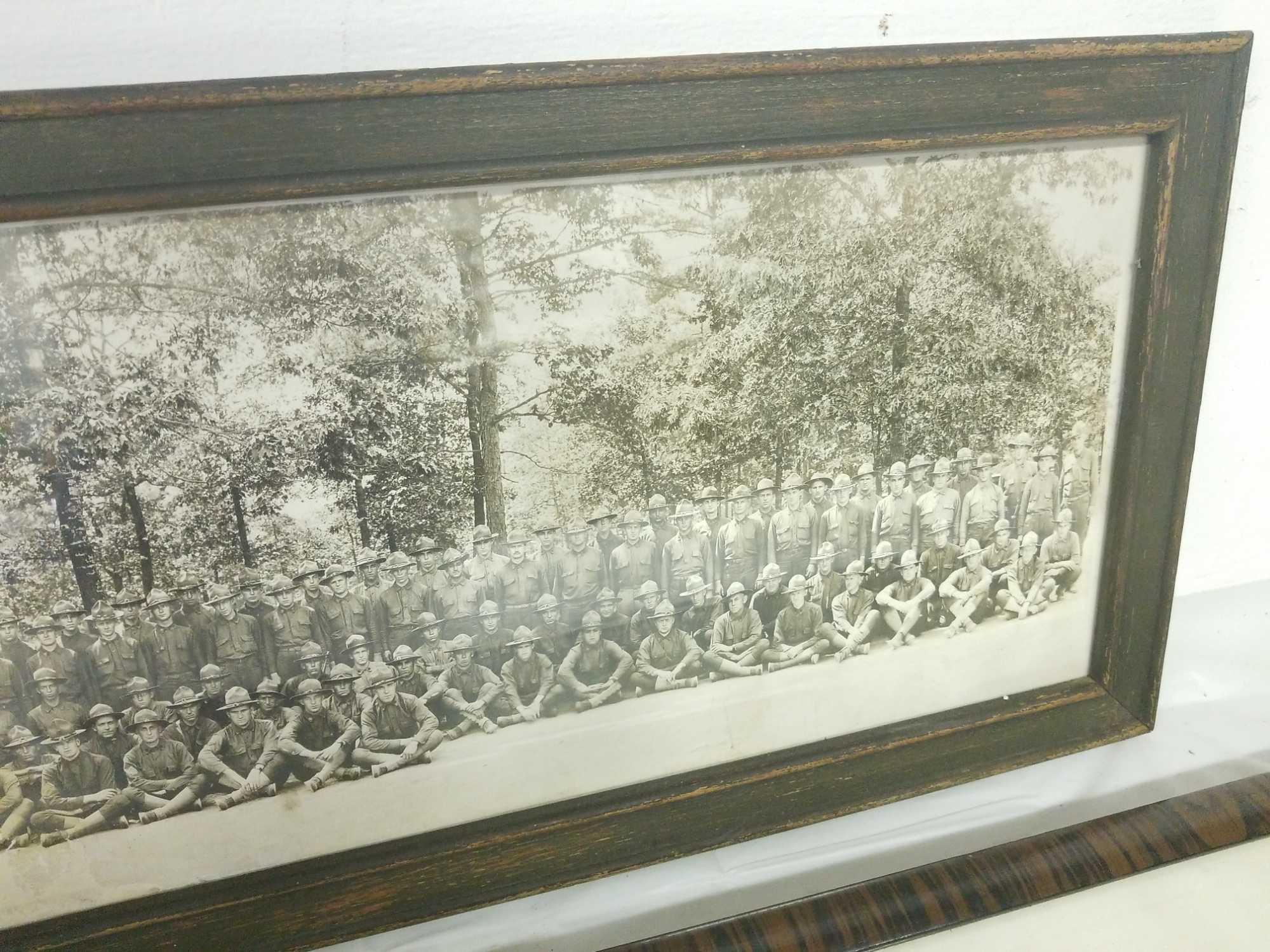 Pair of antique wide framed military photos that both look to be in average condition. One is the