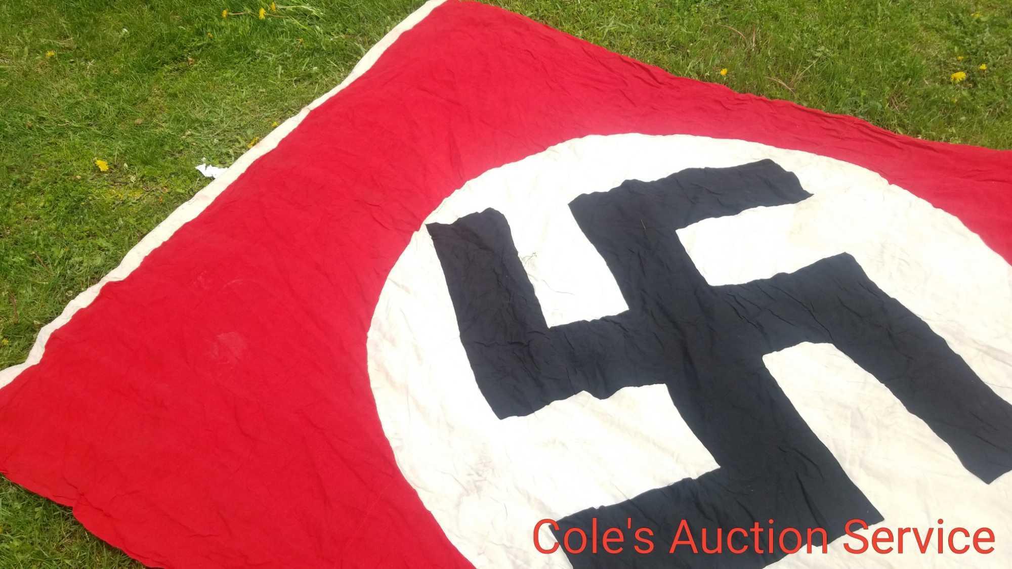 Large German Nazi flag that measures 9ft x 6ft. Note, we do not condone the atrocities committed by