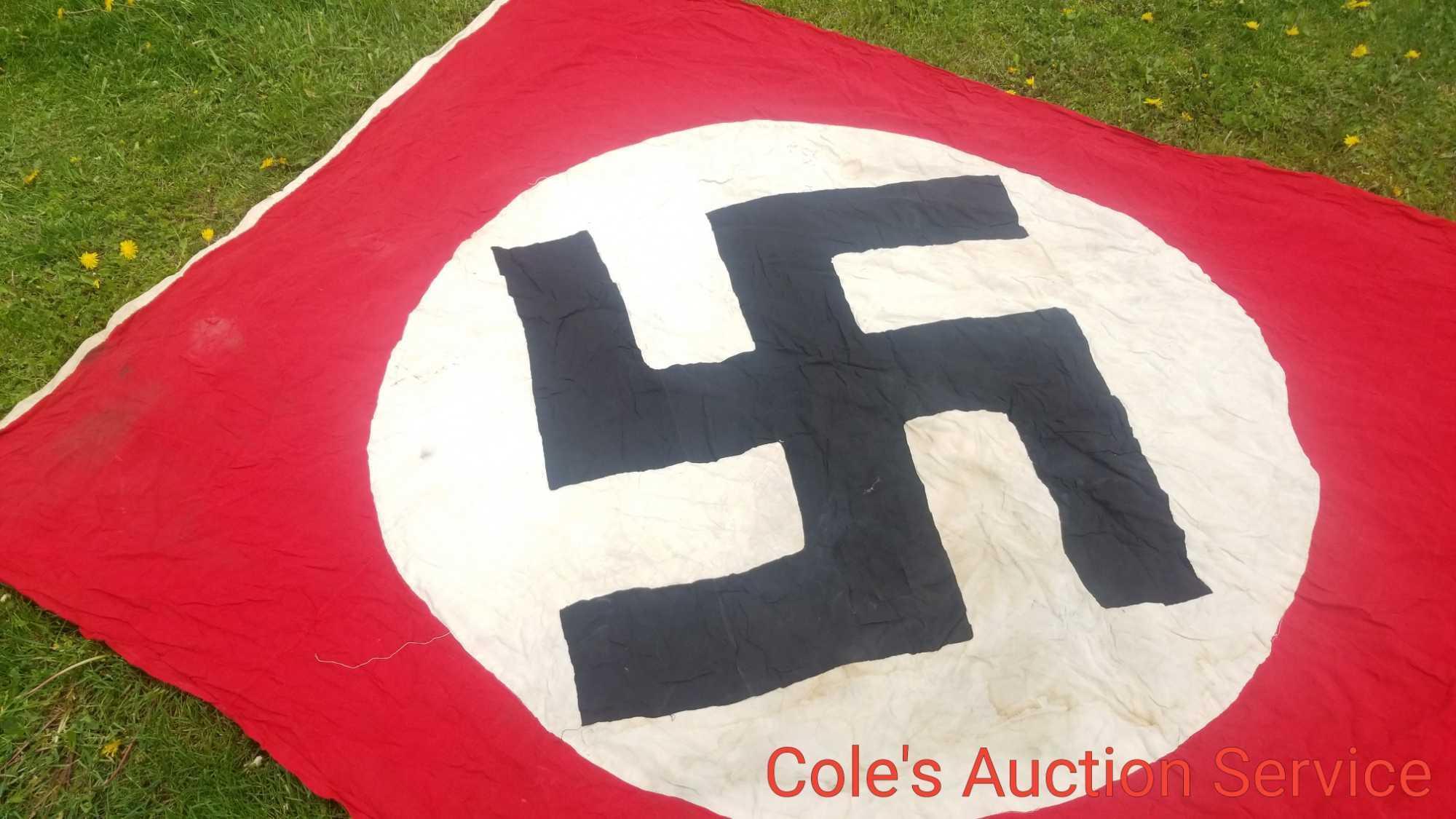 Large German Nazi flag measures 9 ft by 6 ft. See photos for details as it looks to be in very good