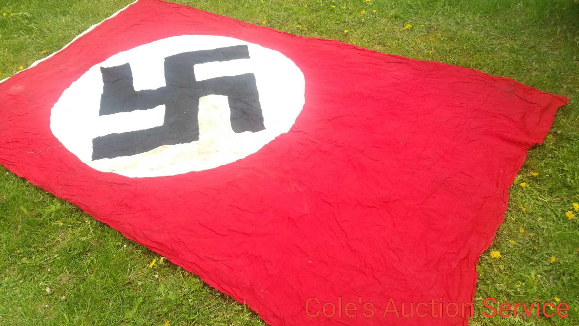 Large German Nazi flag measures 9 ft by 6 ft. See photos for details as it looks to be in very good
