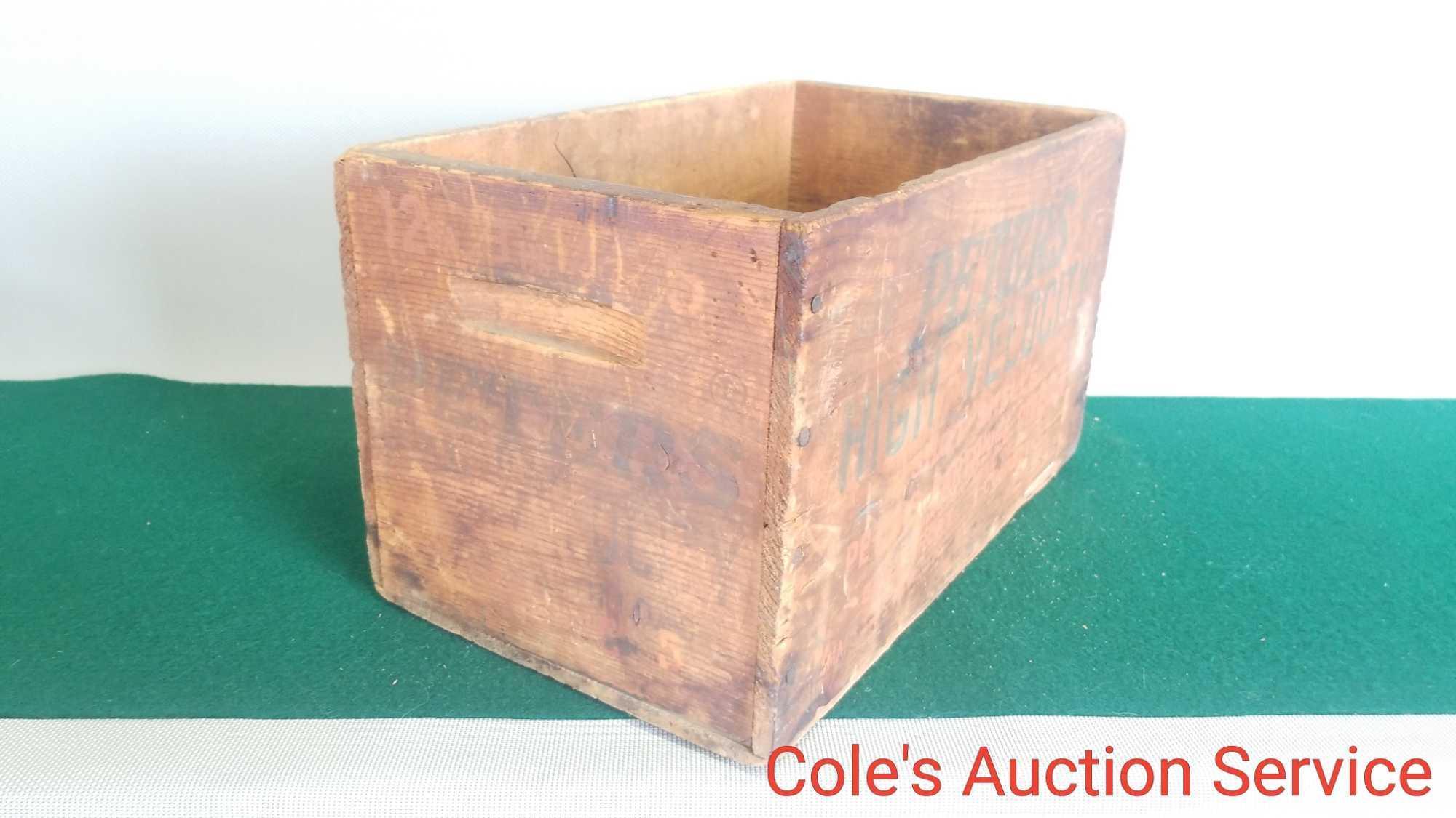 Antique Peter's High Velocity wooden shell crate. See photos for details.