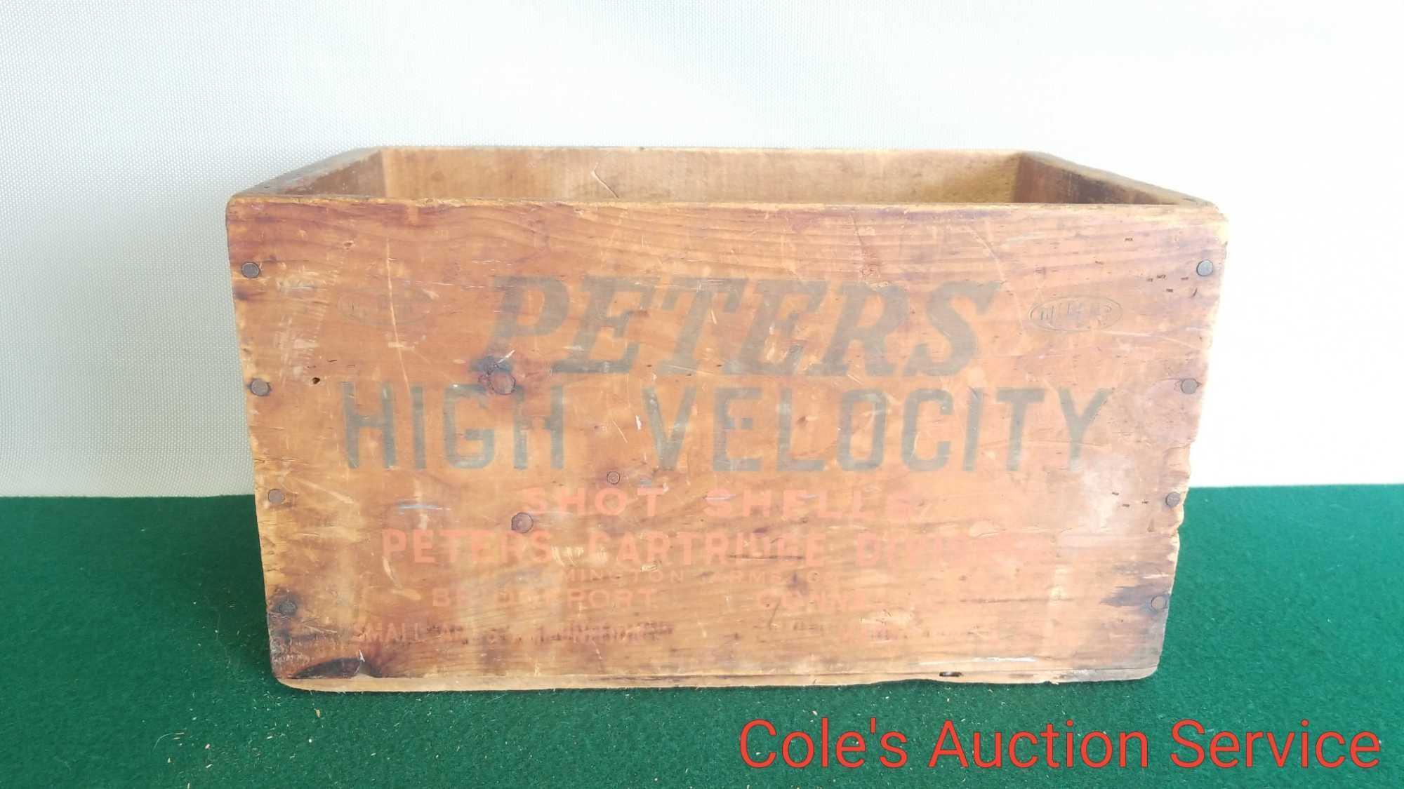 Antique Peter's High Velocity wooden shell crate. See photos for details.