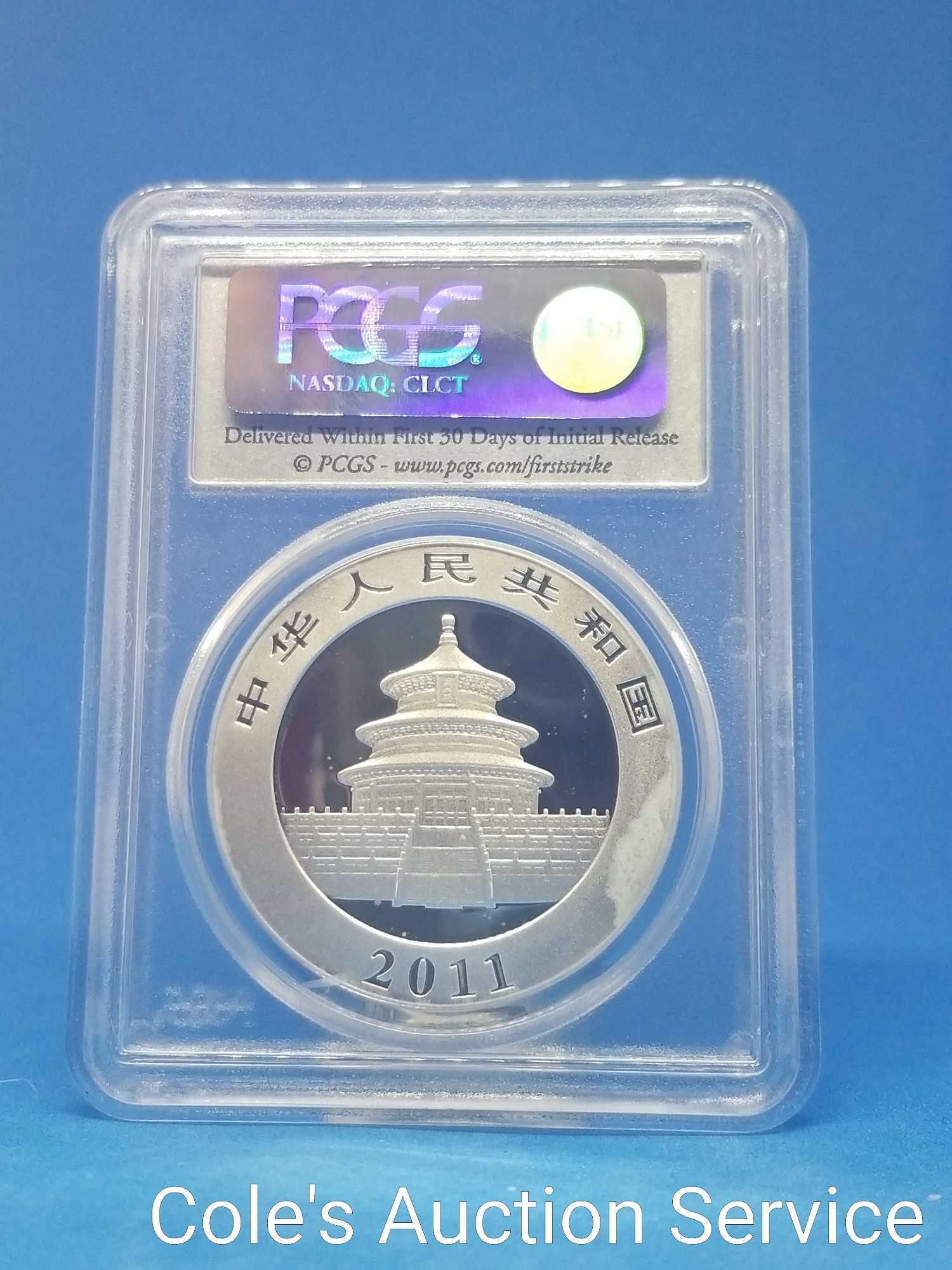 2011 first strike China 1 oz silver Panda coin. Beautiful coin graded MS70 by PCGS.