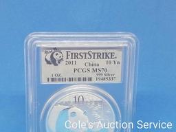 2011 first strike China 1 oz silver Panda coin. Beautiful coin graded MS70 by PCGS.