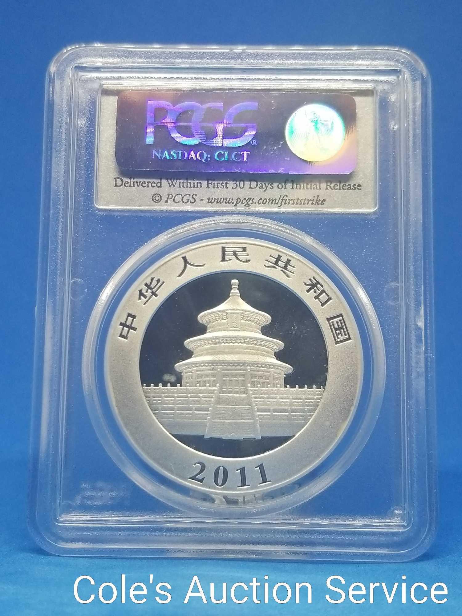 Beautiful 2011 Chinese first strike 1 oz silver coin. Perfect grading of MS70 by PCGS.