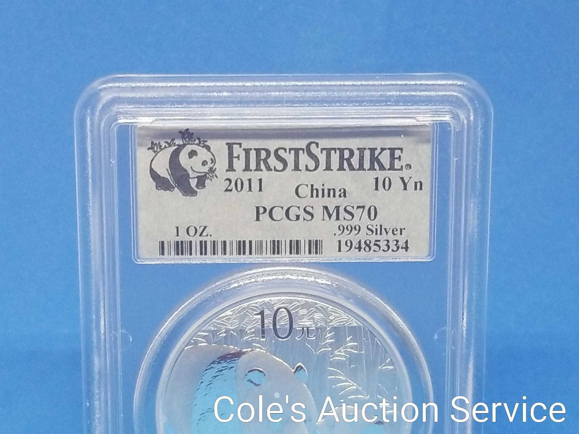 Beautiful 2011 Chinese first strike 1 oz silver coin. Perfect grading of MS70 by PCGS.
