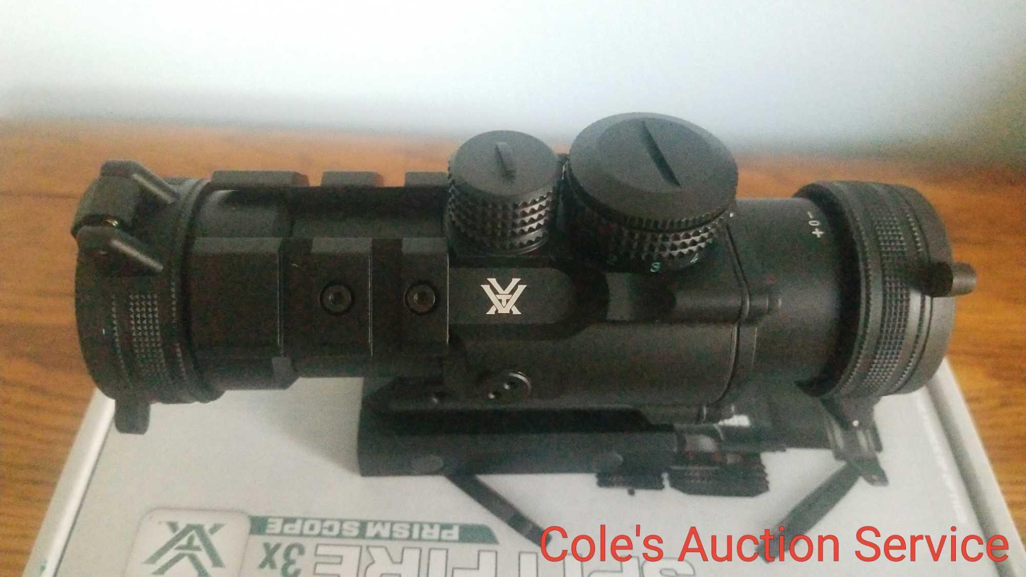 Spitfire 3x prism scope in the box. The perfect choice for the AR platform. Fully coated lens,