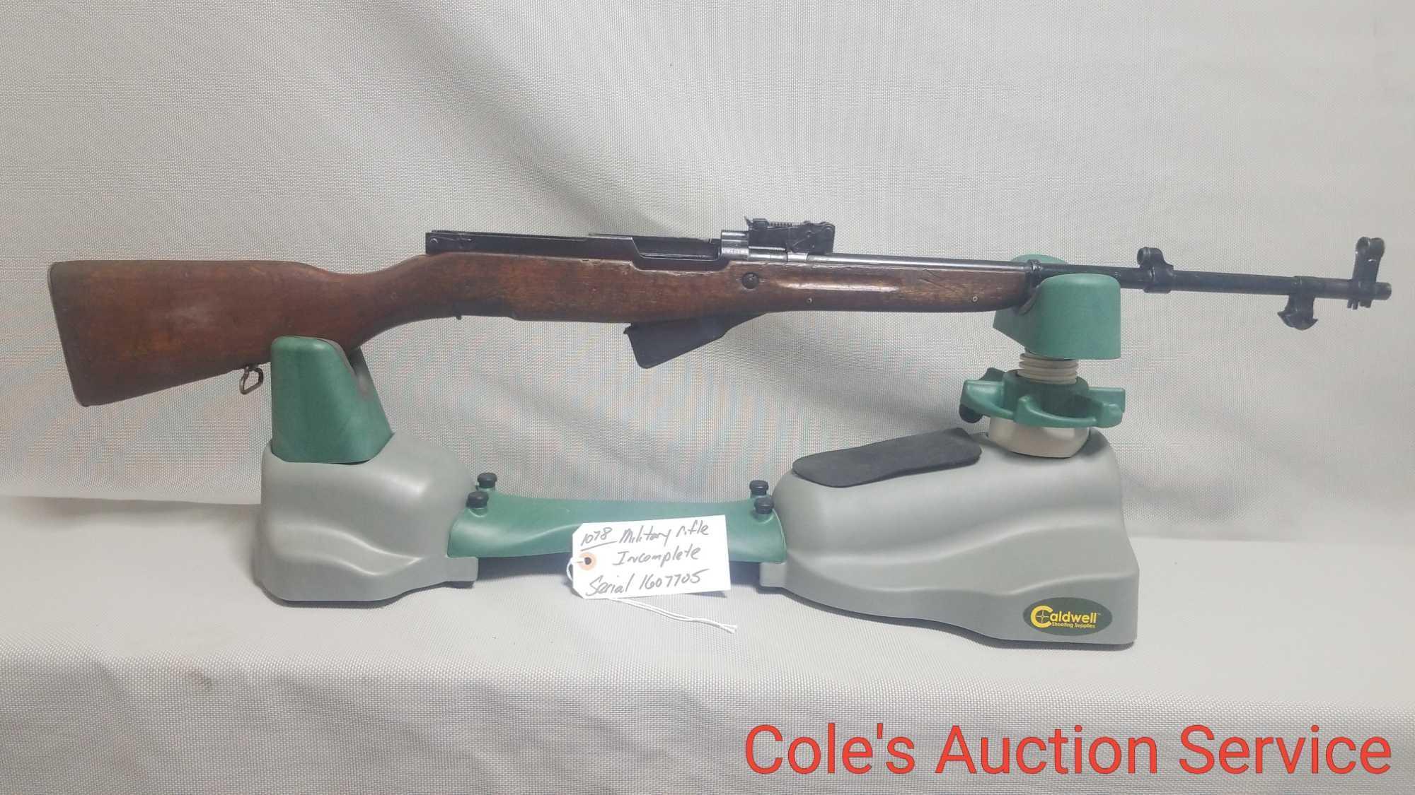 SKS military rifle missing bolt. Serial number 1607705.