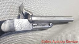 Antique pinfire double-barrel pistol that looks to be in good complete condition. See photos for