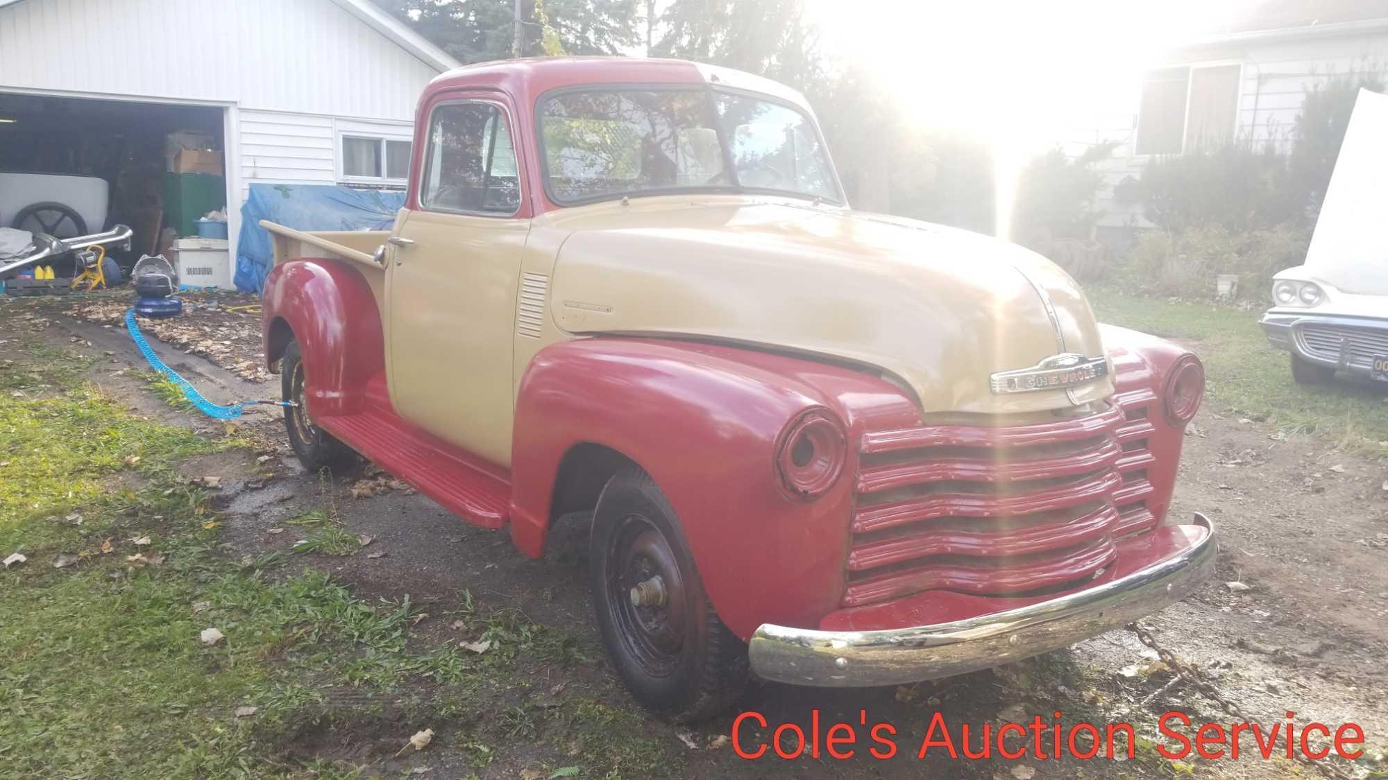 1953 Chevrolet stepside 5 window pickup. Straight 6 engineand 4 speed manual transmission. Ran and