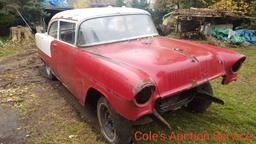 1955 Chevrolet Belair 2 door post rolling chassis. Looks to be a good solid project car.