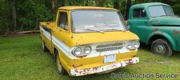 1962 Chevrolet Corvair model 95 rampside truck. Odometer shows 43,000 miles. No title, no engine and