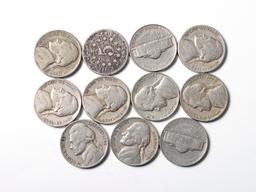 Lot: eleven circulated nickels