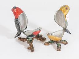 Lot of 2 Enameled Bird Trinket Boxes