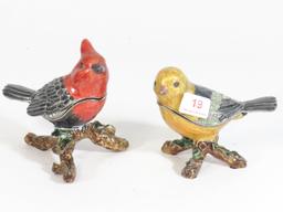 Lot of 2 Enameled Bird Trinket Boxes