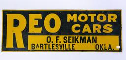 REO motor cars tin sign