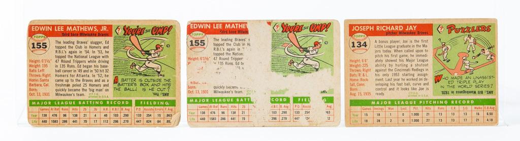 1953, 1954, 1955 Topps Eddie Mathews, commons, (8)