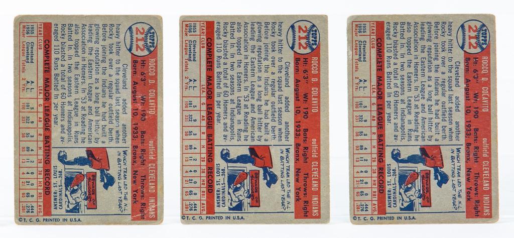 1957 Topps #212 Rocky Colavito Rookie Cards, (3)